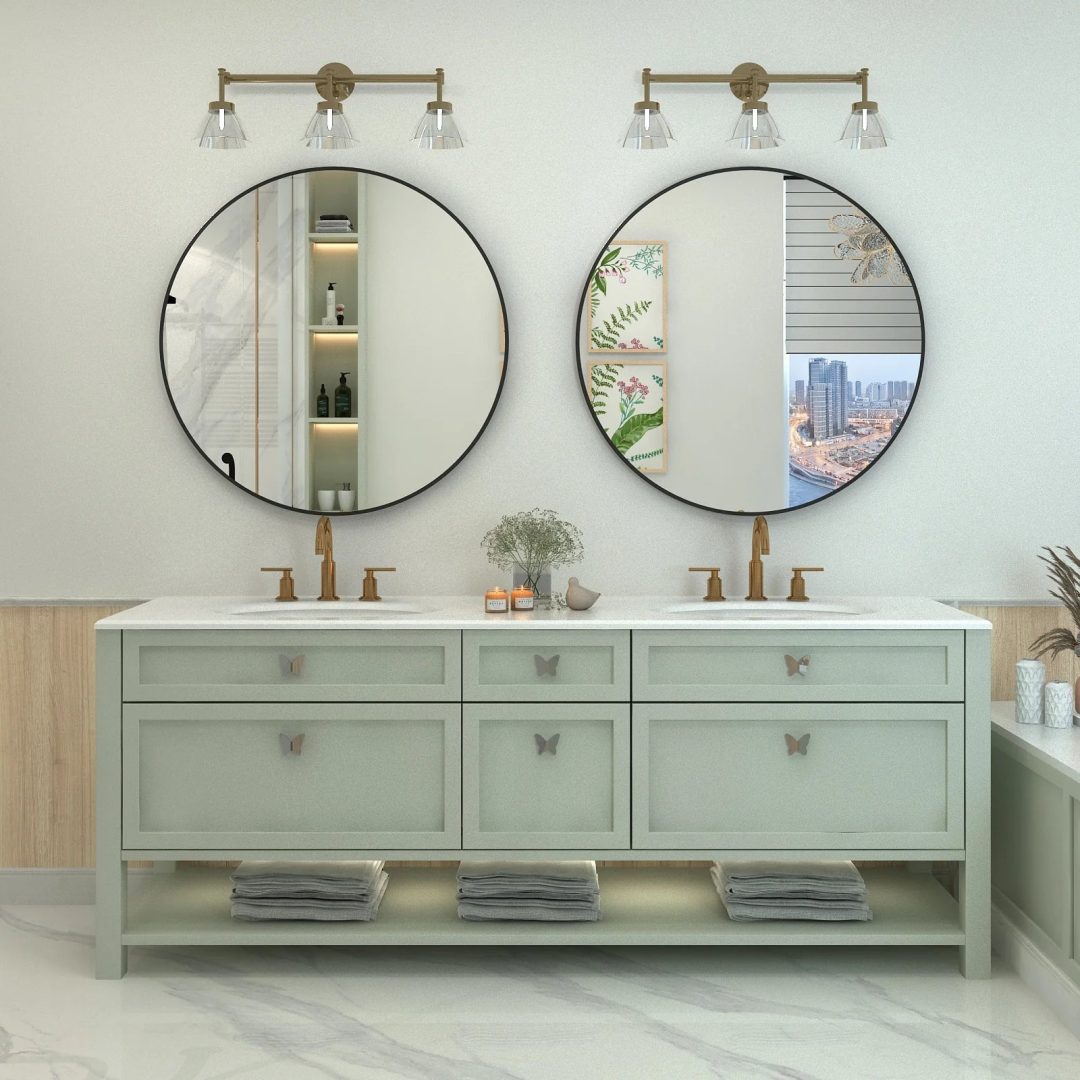 ZenVora Round Metal Black Frame Bathroom Vanity Mirror, Wall Mounted Decorative Mirror