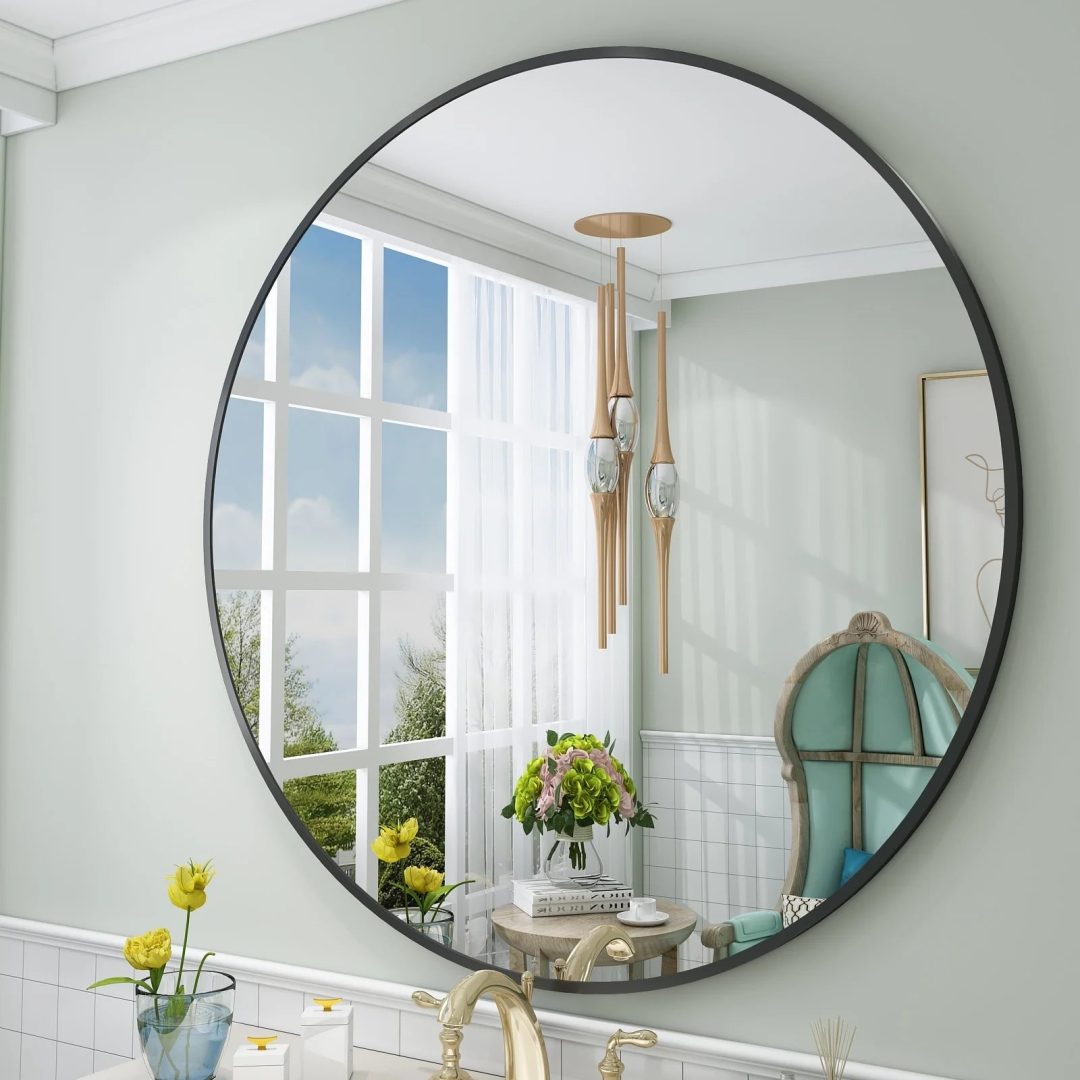 ZenVora Round Metal Black Frame Bathroom Vanity Mirror, Wall Mounted Decorative Mirror