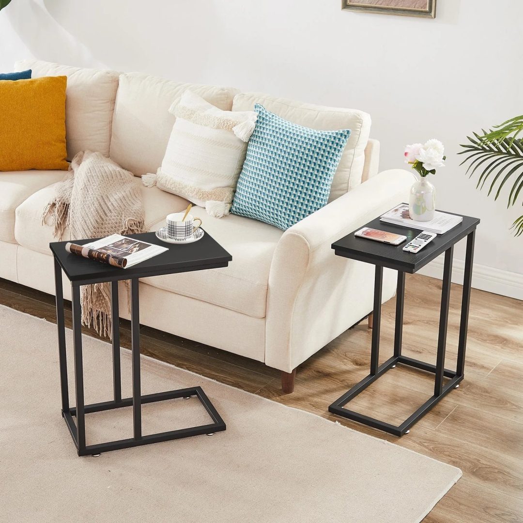 ZenVora Set of 2 C-Shaped Sofa Side Tables, Small End Tables for Living Room, Bedside and TV Tray