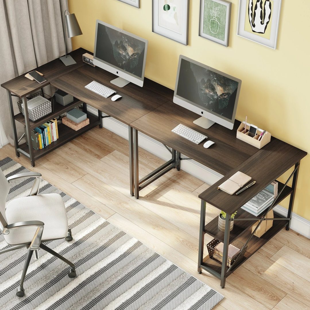 ZenVora Small L Shaped Computer Desk with Storage Shelves, Compact Corner Workstation for Home Office and Study