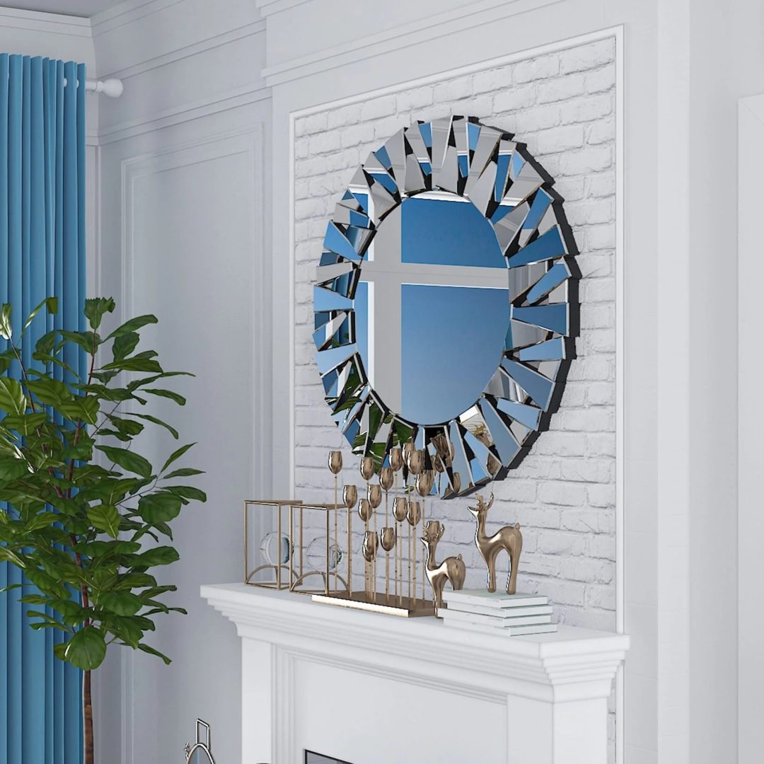 ZenVora 32 Inch Round Decorative Wall Mirror, Glass Accent Mirror for Home Decor