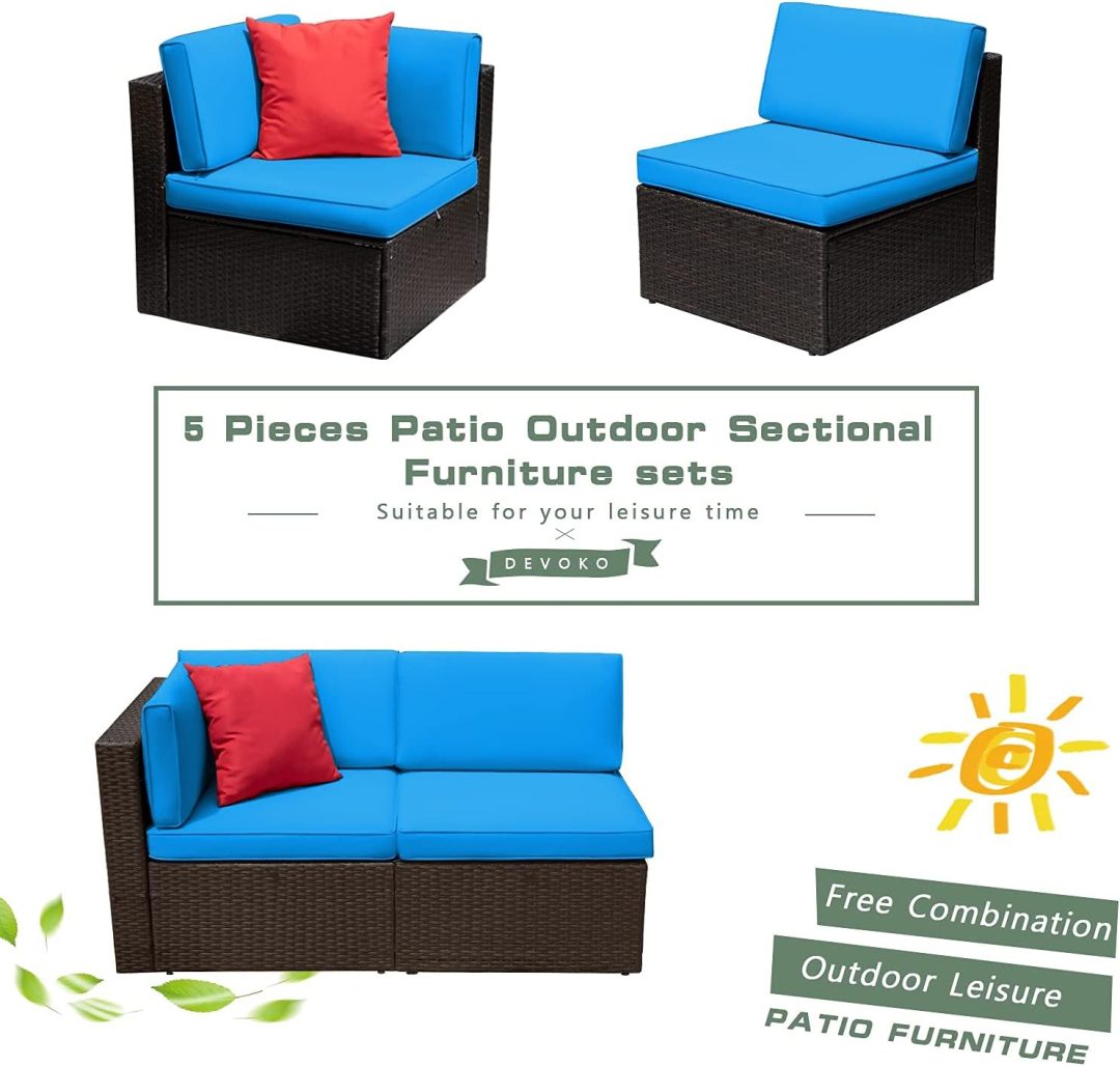 ZenVora 5-Piece All-Weather Patio Furniture Set with Cushions, Outdoor Wicker Conversation Sofa Set for Garden, Deck & Backyard