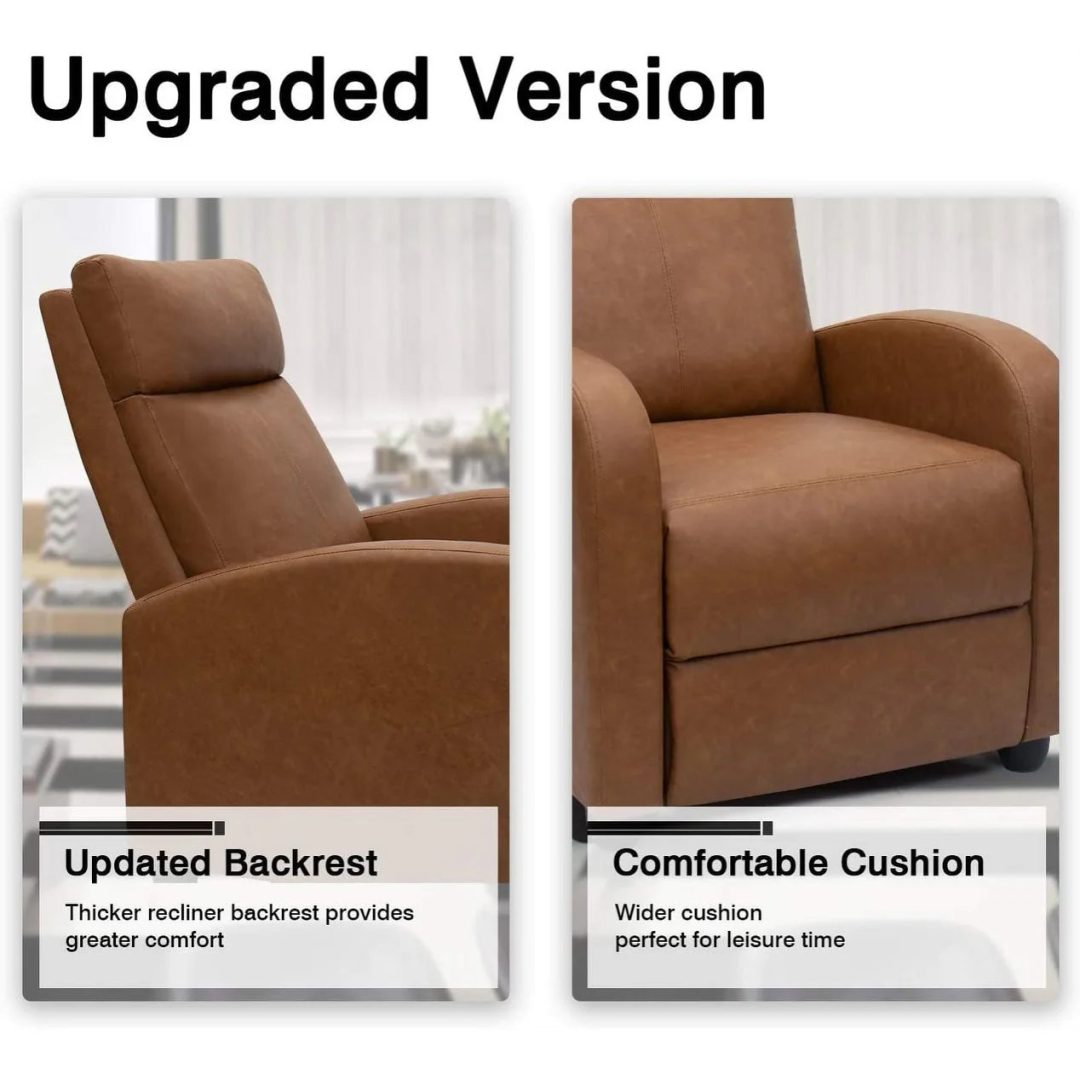 ZenVora PU Leather Recliner Chair, Single Living Room Sofa Lounge Chair with Reclining Function