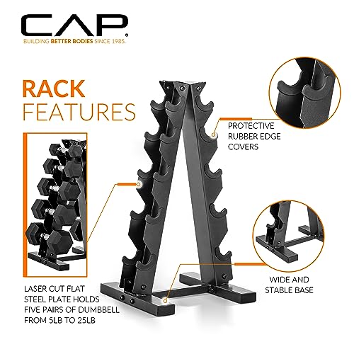 ZenVora 150 LB Coated Hex Dumbbell Weight Set with Vertical Rack, Black