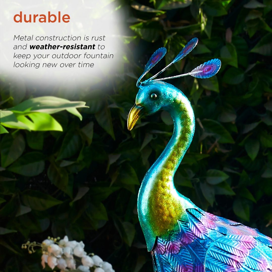 ZenVora Tall Metallic Peacock Garden Statue, Multicolor Outdoor Standing Bird Sculpture for Yard, Patio and Garden Decoration