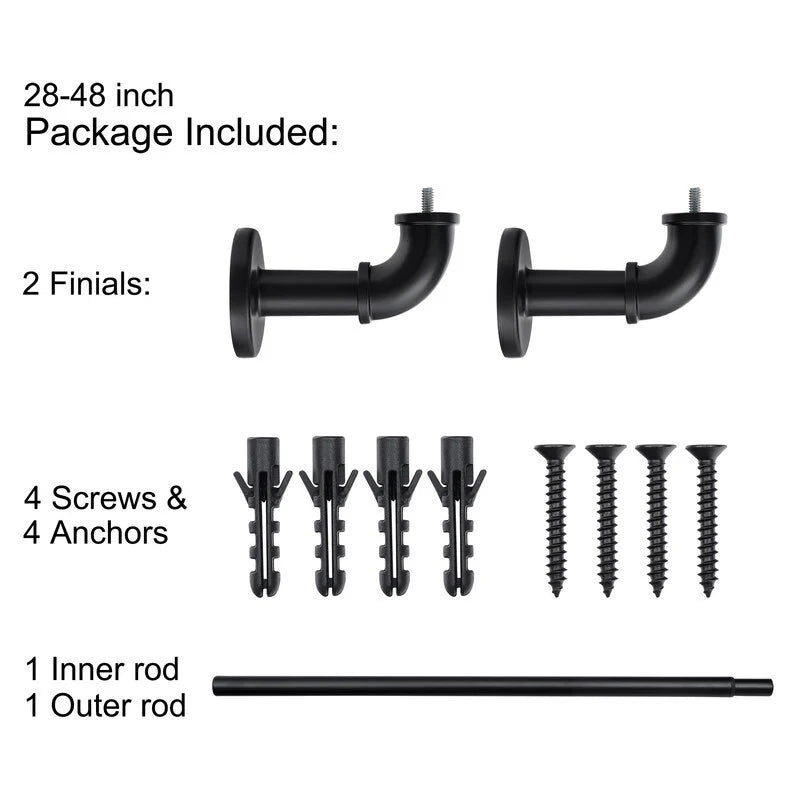 ZenVora 1 Inch Industrial Curtain Rods for Windows, Blackout Wrap-Around Rods, Rustic Matte Black