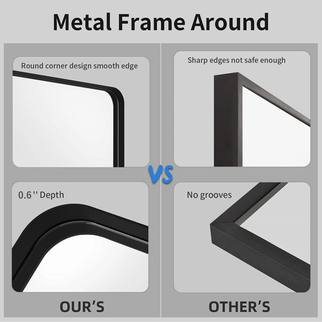 Aluminum Alloy Rounded Corner Vanity Mirror, Modern Wall Mounted Mirror for Bathroom, Bedroom and Home Decor