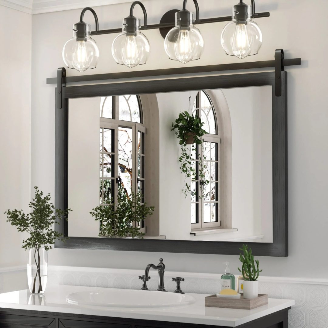 ZenVora Modern Rectangular Wall Mirror with Wood Frame, Bathroom and Barn Door Mirror, Multiple Sizes