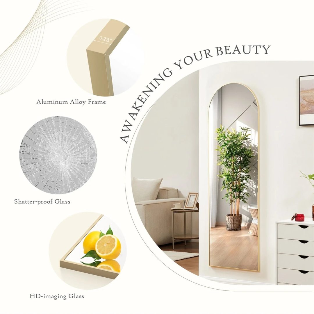 ZenVora Full Length Mirror with Stand, Aluminum Alloy Frame Full Body Floor Mirror for Bedroom and Cloakroom