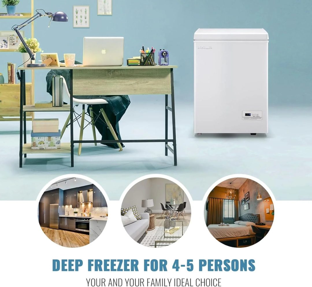 ZenVora 5.0 Cu. Ft. Chest Freezer with 2 Removable Stainless Steel Baskets, Electronic Control, 41°F to -15°F, Black