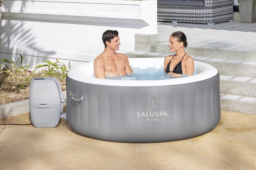 ZenVora 71 x 26-Inch Inflatable Hot Tub Spa for 2-4 Persons, Portable, with 2 Covers, Black
