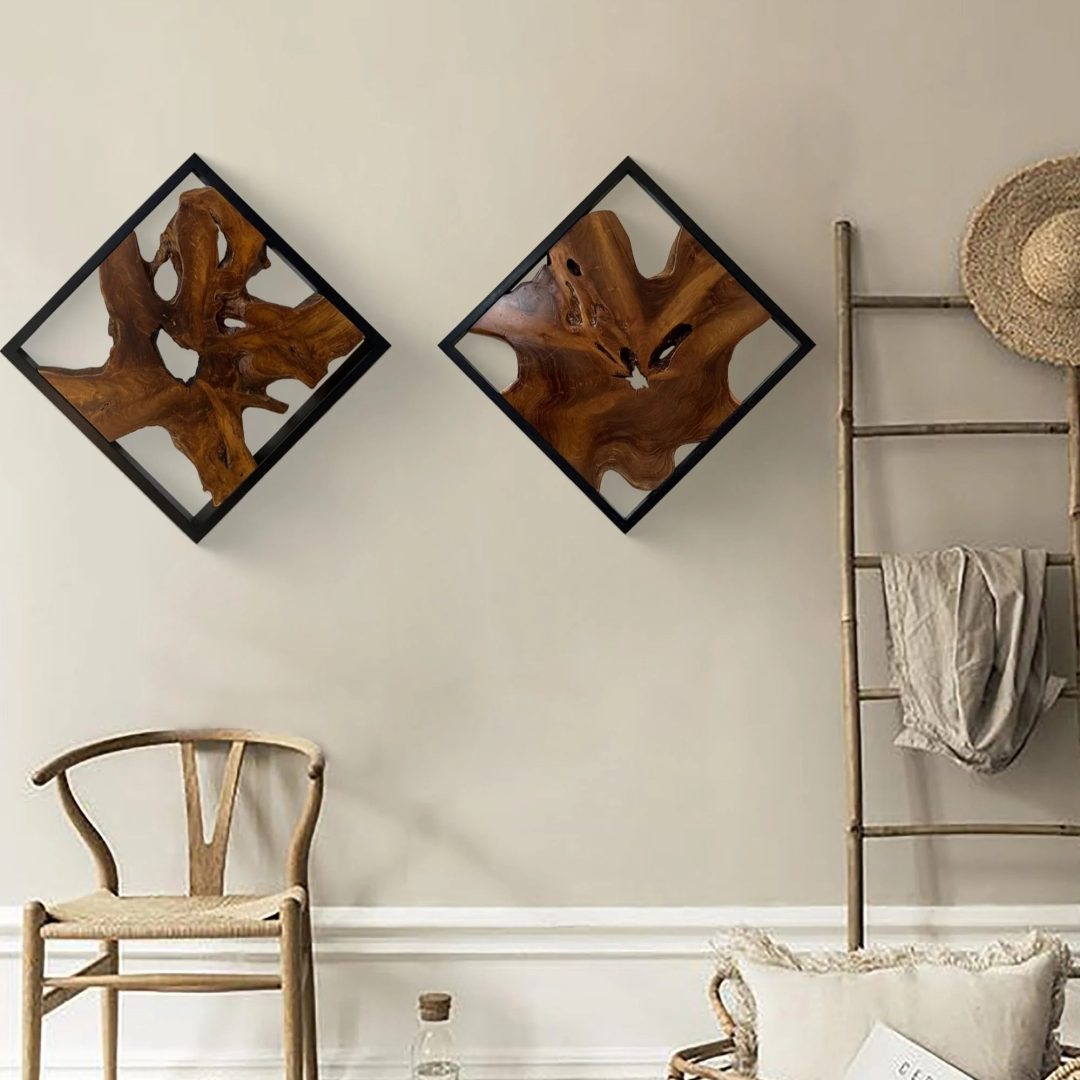 ZenVora Abstract Live Edge Teak Wood Wall Sculpture, Natural Wooden Wall Art Decor for Living Room and Home Decoration