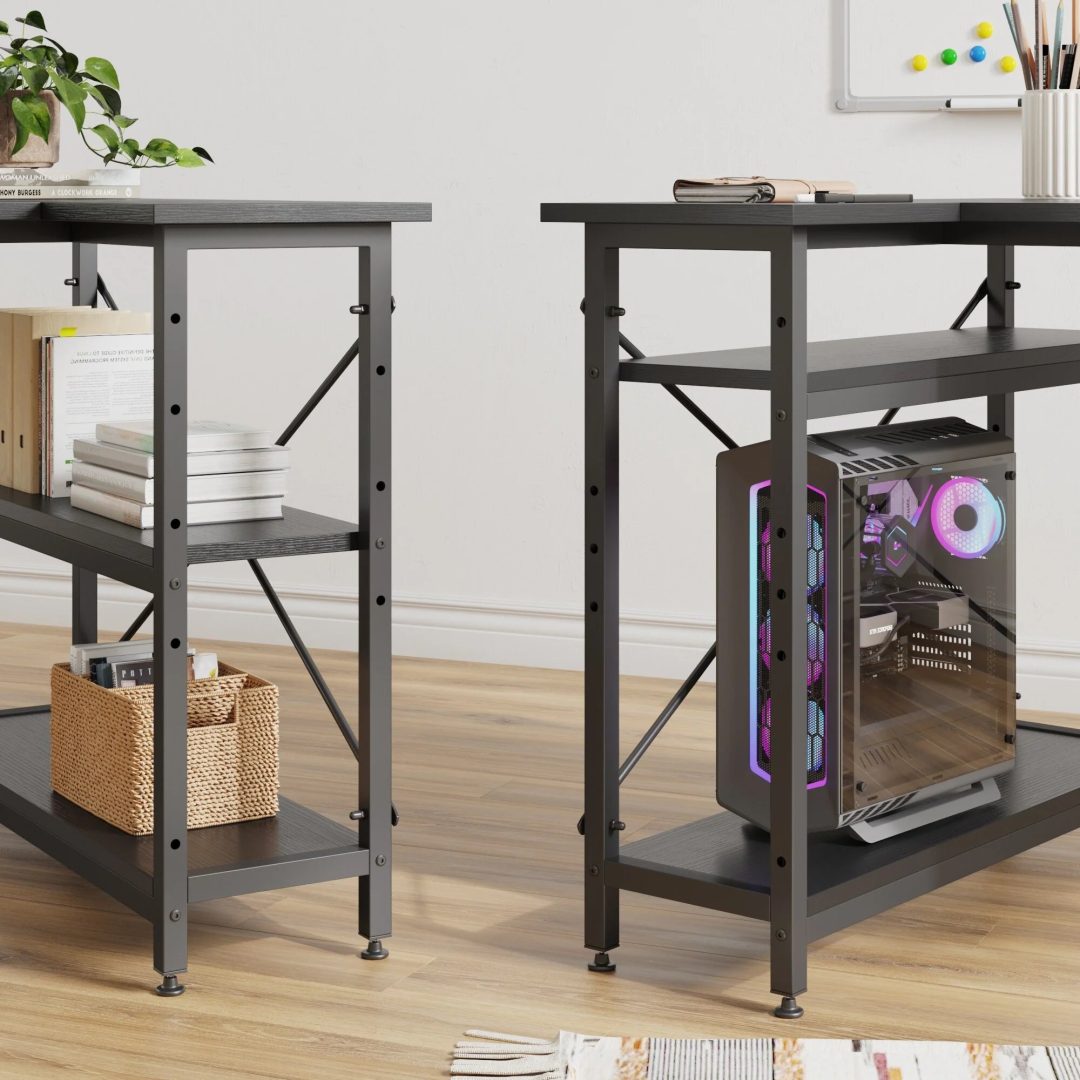 ZenVora Small L Shaped Computer Desk with Storage Shelves, Compact Corner Workstation for Home Office and Study