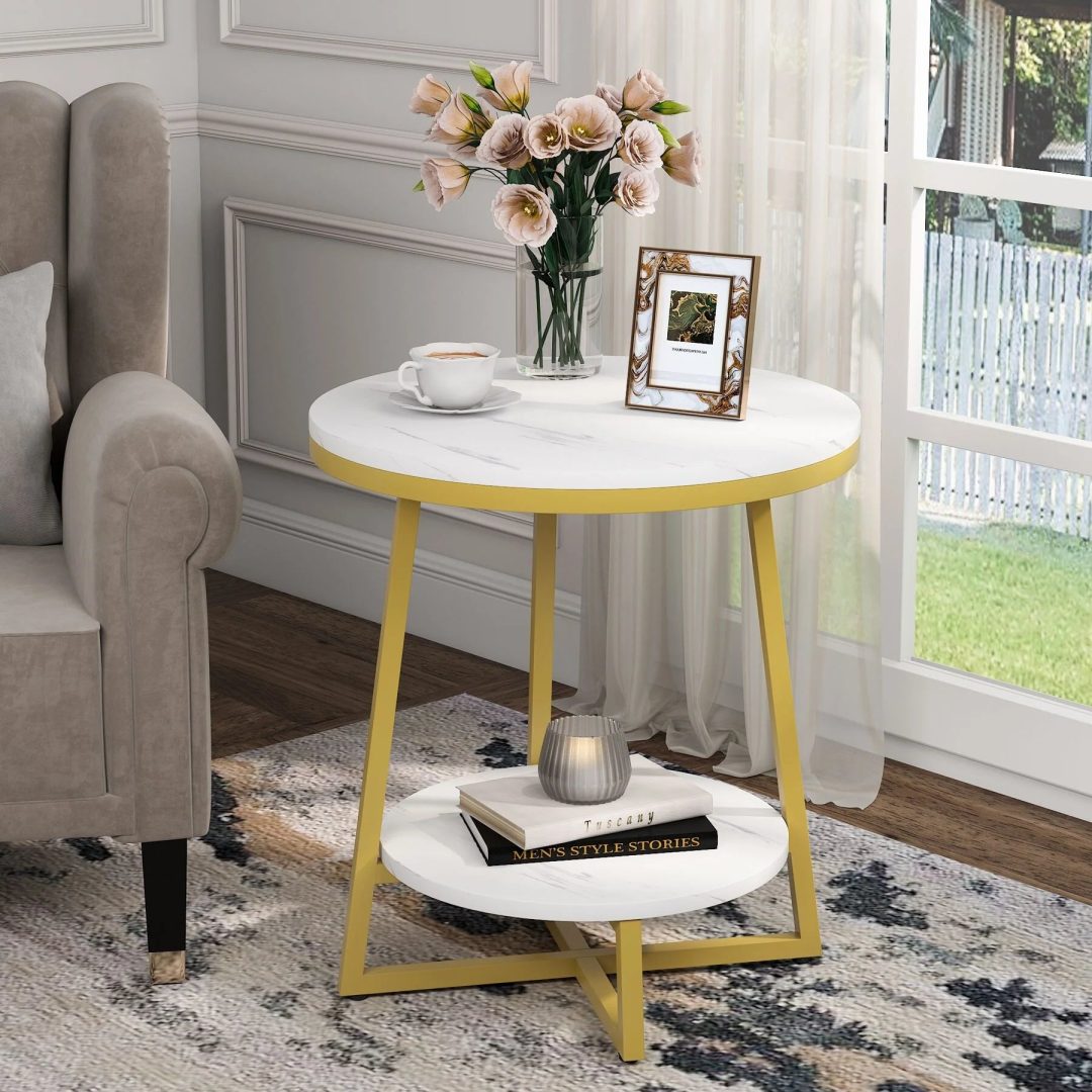 ZenVora Industrial Round End Table, Small Side Table and Accent Coffee Table for Living Room and Bedroom