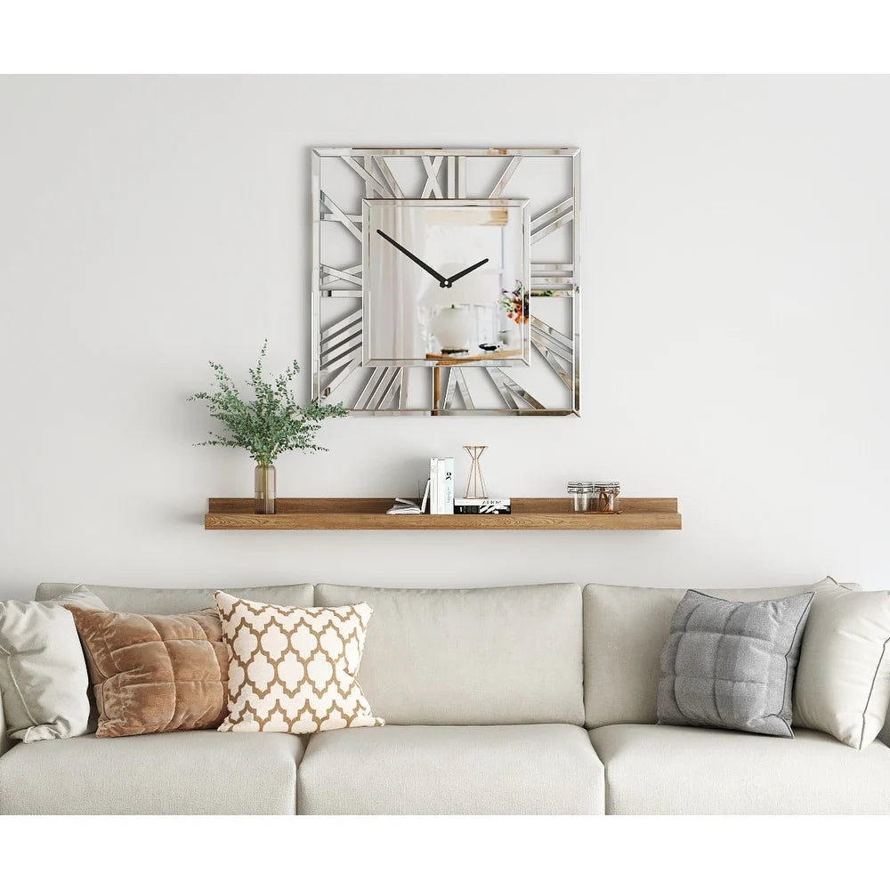 ZenVora Large Modern Mirrored Wall Clock, Oversized Decorative Hanging Clock for Living Room, Bedroom and Home Decor