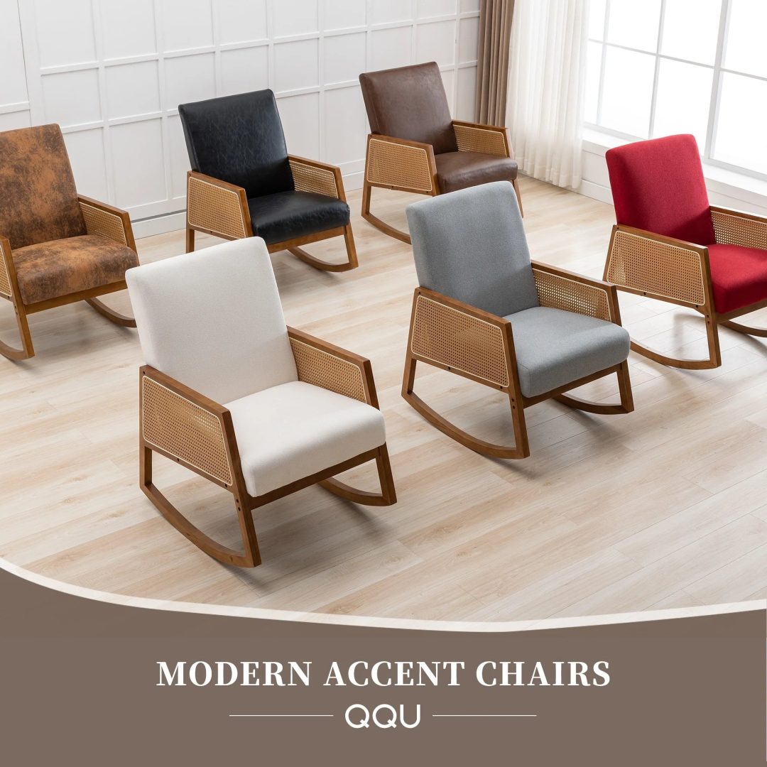 ZenVora Upholstered Tall Back Rocking Chair, Smooth Gliding Accent Armchair for Comfortable Living Room Seating