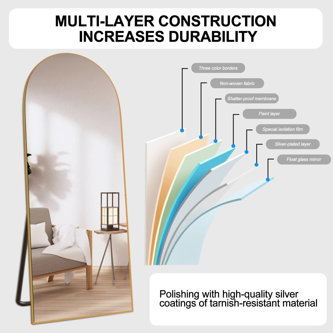 ZenVora Arched Full Length Wood Floor Mirror, Full Body Standing and Wall Mounted Mirror for Bedroom, Living Room and Home Decor