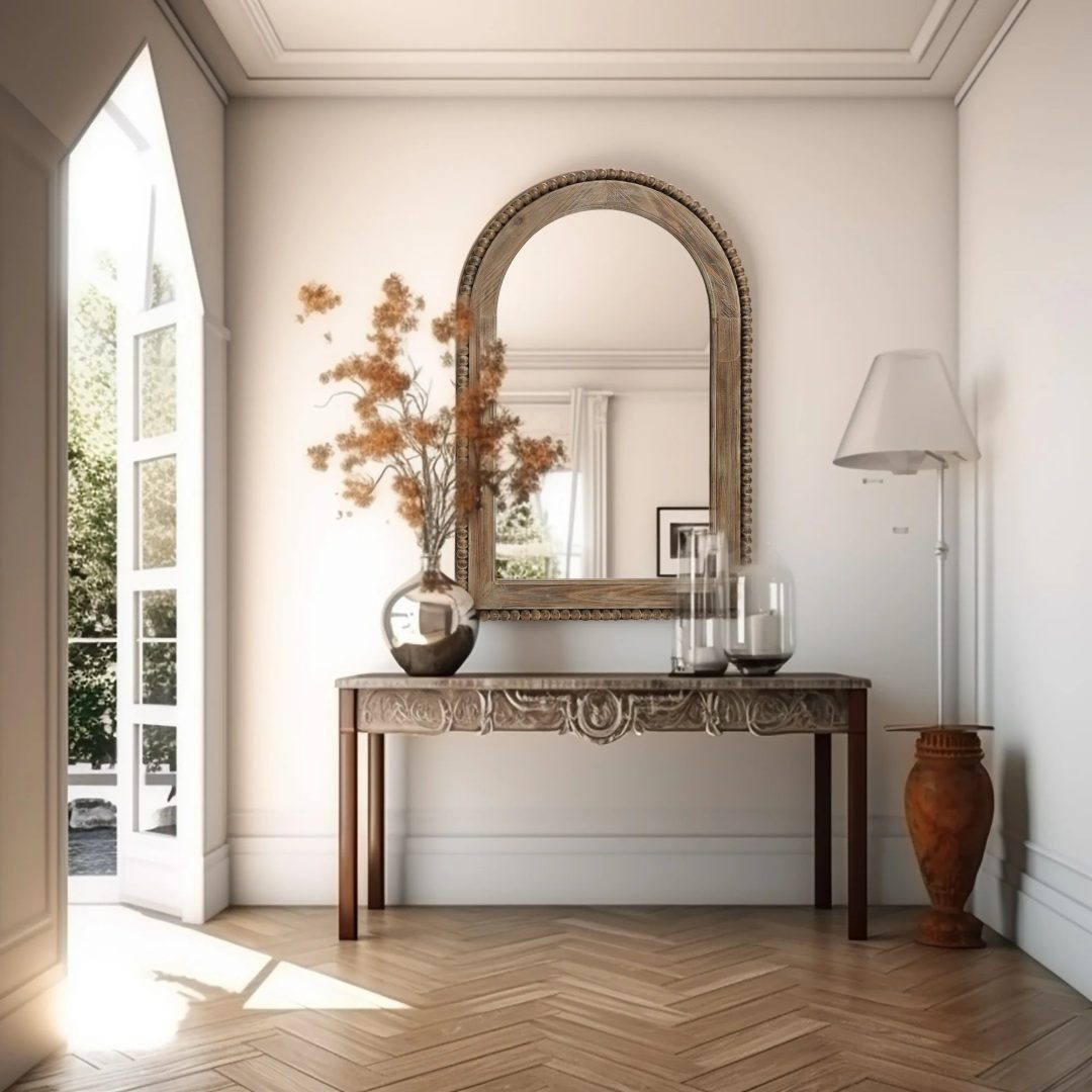 ZenVora Wood Framed Arch Window Wall Mirror, Bathroom Wall Mirror - 39.25 H x 25.87 W x 1.5 D