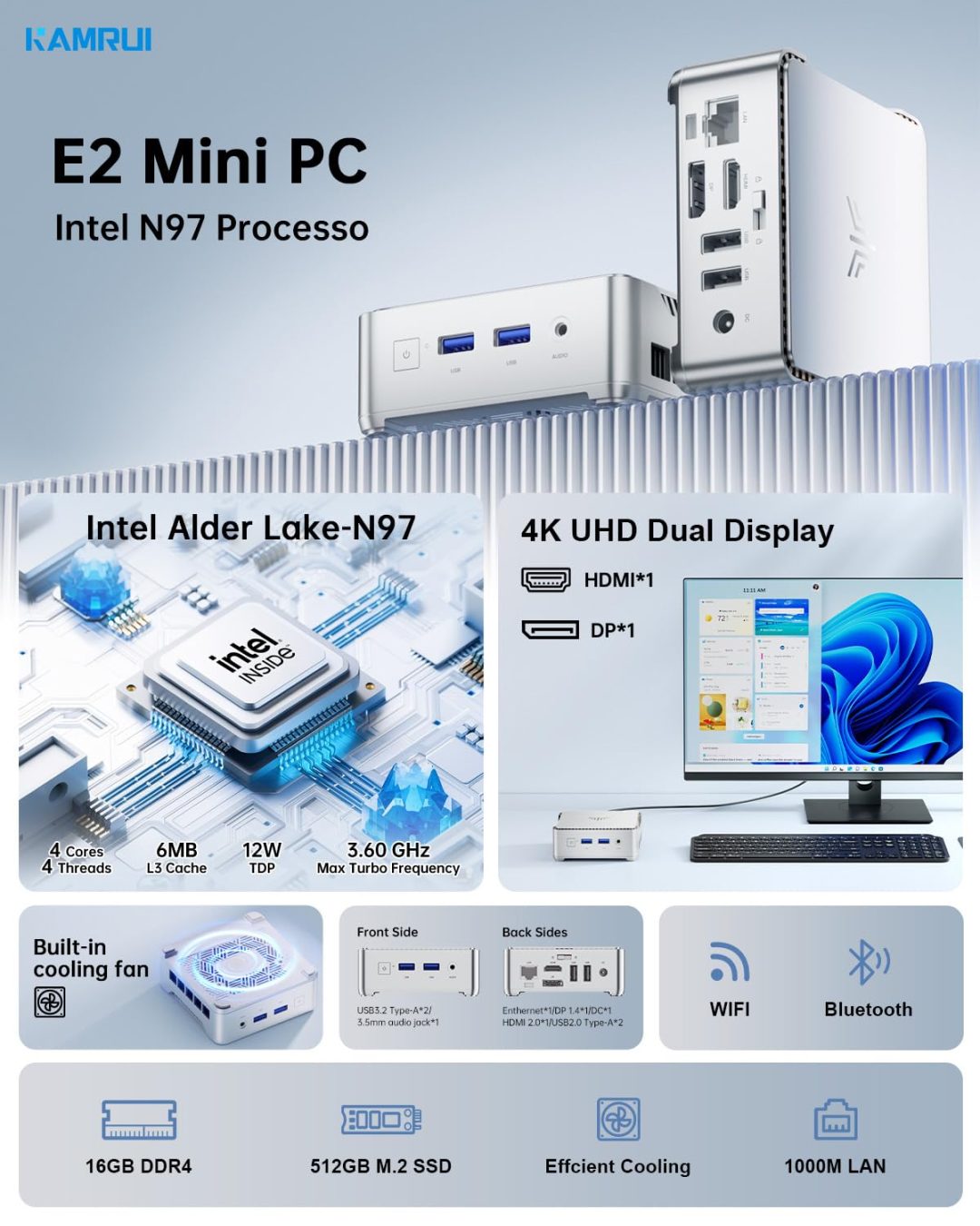 ZenVora Mini PC, 16GB RAM, 512GB M.2 SSD, Compact Mini Computer for Home, Office and Everyday Computing