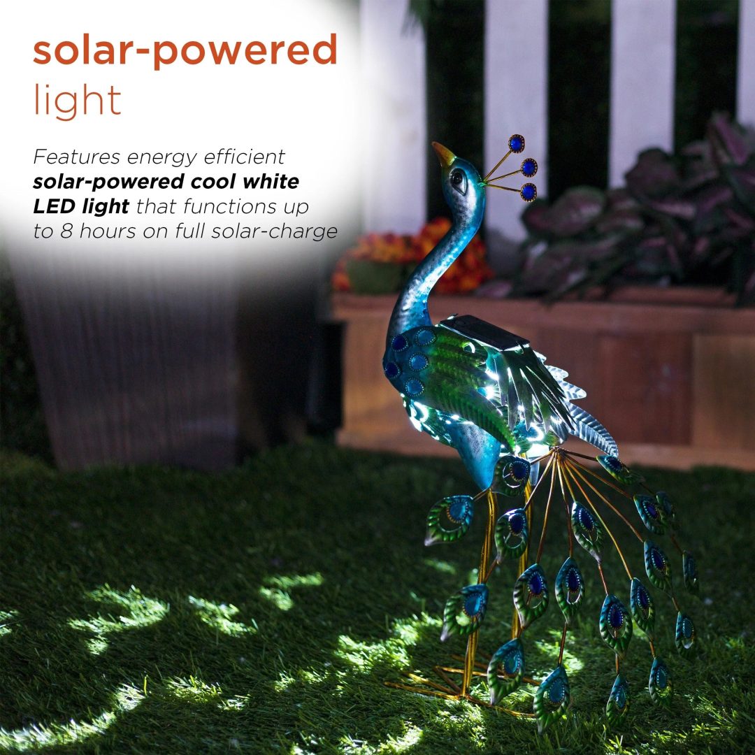 ZenVora Tall Metallic Peacock Garden Statue, Multicolor Outdoor Standing Bird Sculpture for Yard, Patio and Garden Decoration