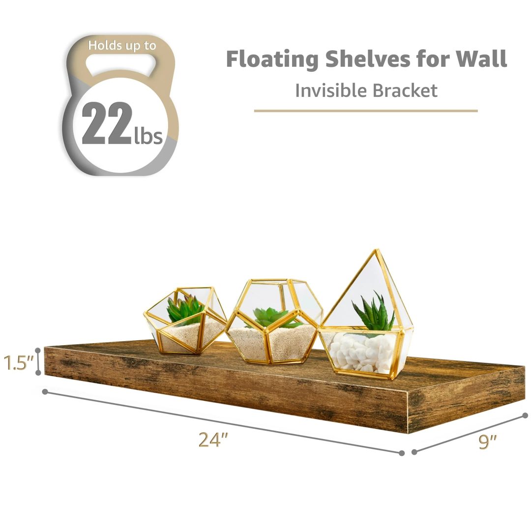 ZenVora 24 Inch Extra Long Floating Wall Shelf, Wall Mounted Display and Storage Shelf for Home Decor