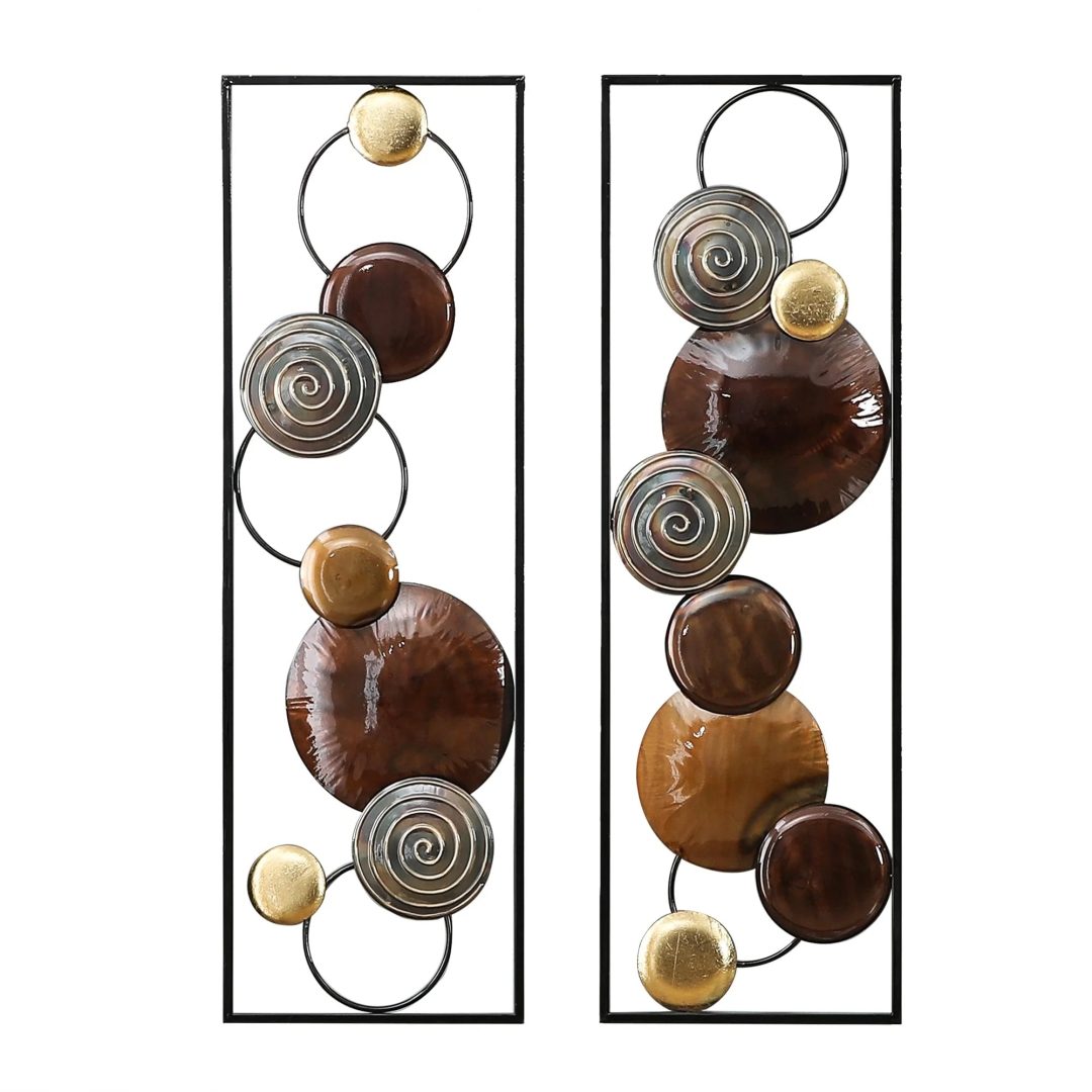 ZenVora Set of 2 Modern Gold and Brown Metal Wall Decor, Abstract Decorative Wall Art for Living Room, Bedroom and Home Decoration