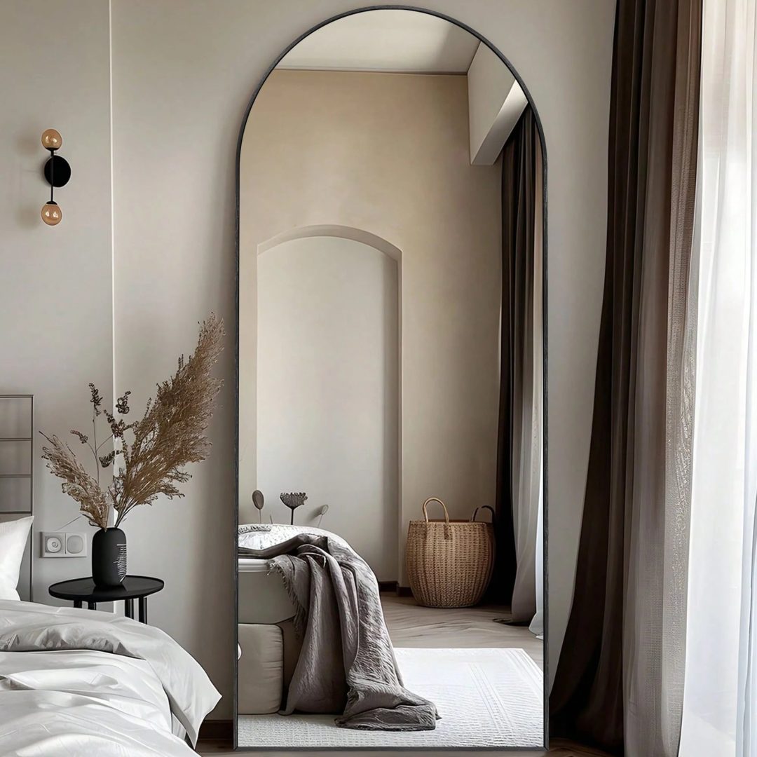 ZenVora Modern Arched Full Length Floor Mirror, Aluminum Alloy Frame Standing Full Body Mirror