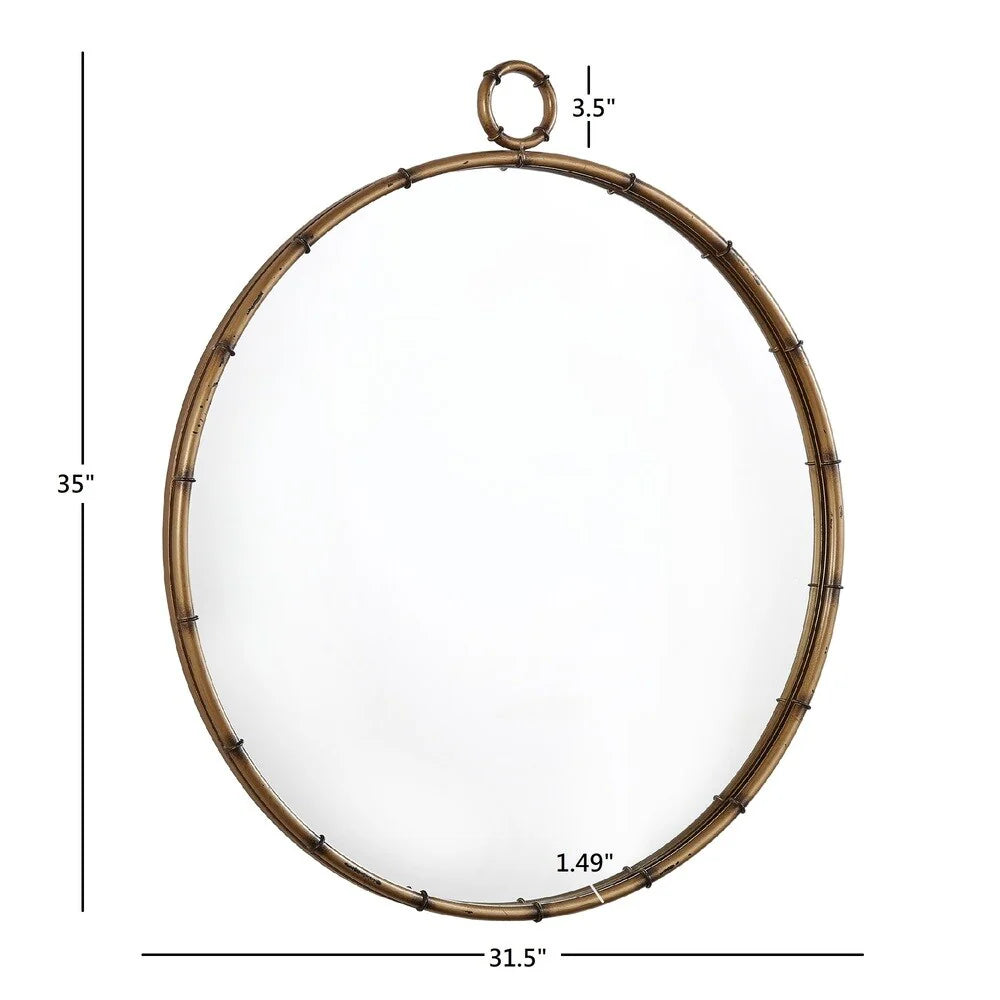 ZenVora Antique Brass Finish Round Wall Mirror, Decorative Accent Mirror for Living Room, Bedroom and Entryway