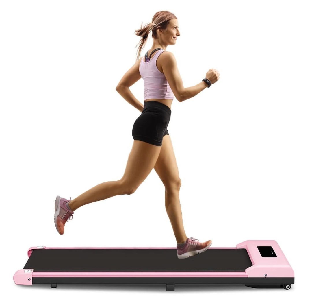 ZenVora Under-Desk Walking Pad Treadmill with Remote Control and LCD Display, 265-Lb. Capacity, Pink