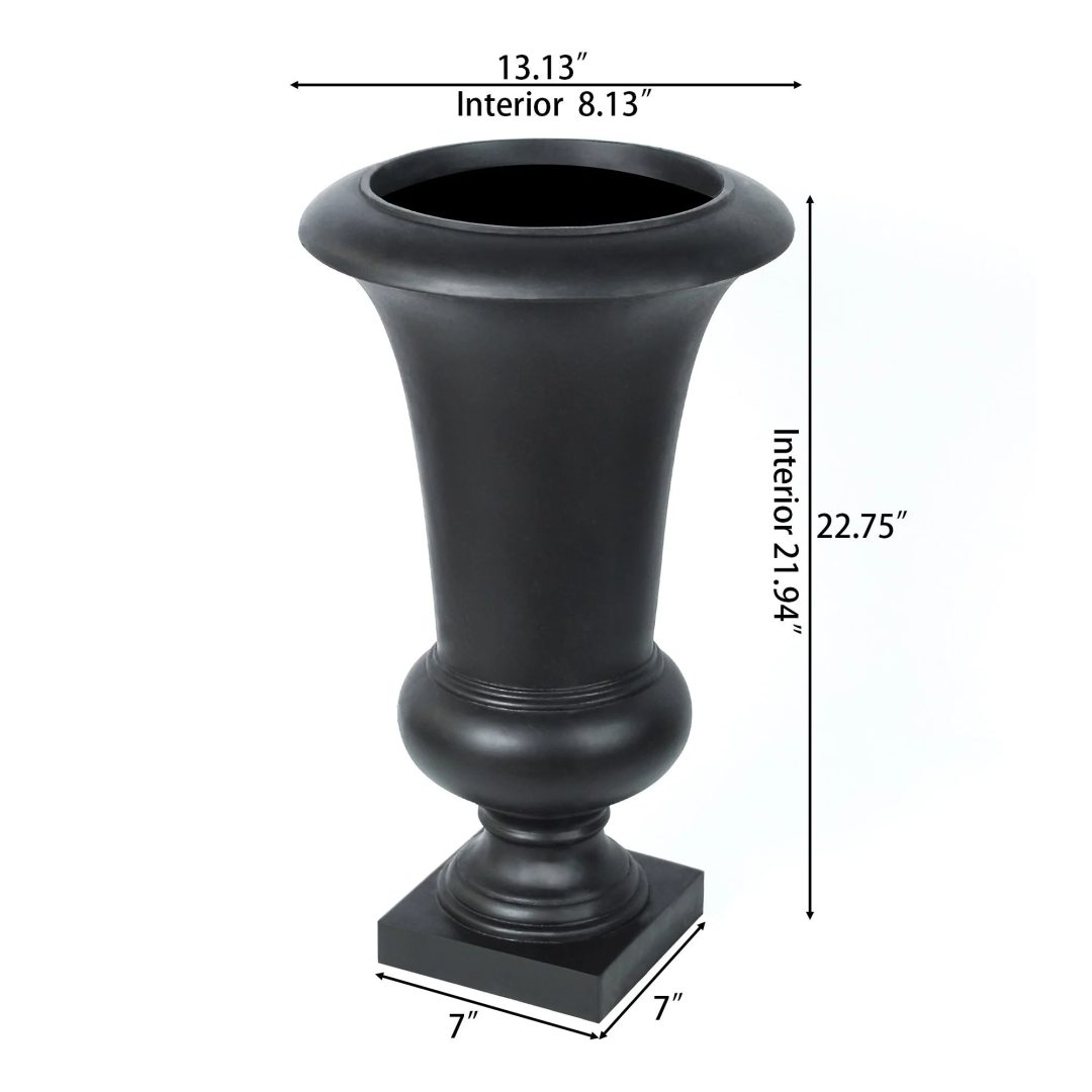 ZenVora 22.75" Tall Handmade Fiber Stone Urn Planter Pot, Decorative Outdoor Garden Flower Container for Patio and Home