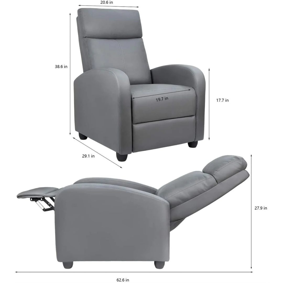 ZenVora PU Leather Recliner Chair, Single Living Room Sofa Lounge Chair with Reclining Function