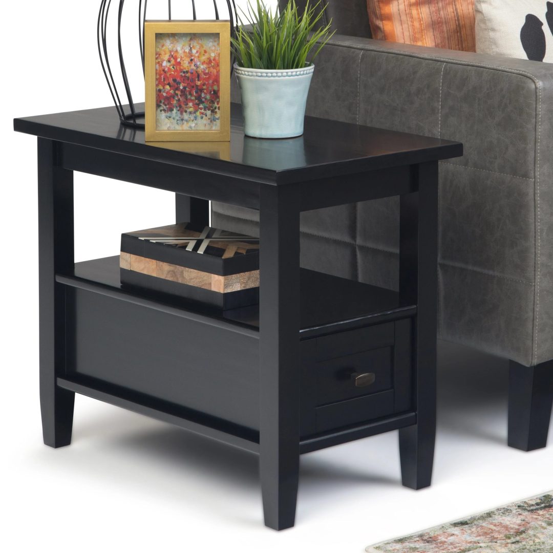 ZenVora 14" Wide Solid Wood Narrow Side Table, Rectangle Transitional Style Accent Table