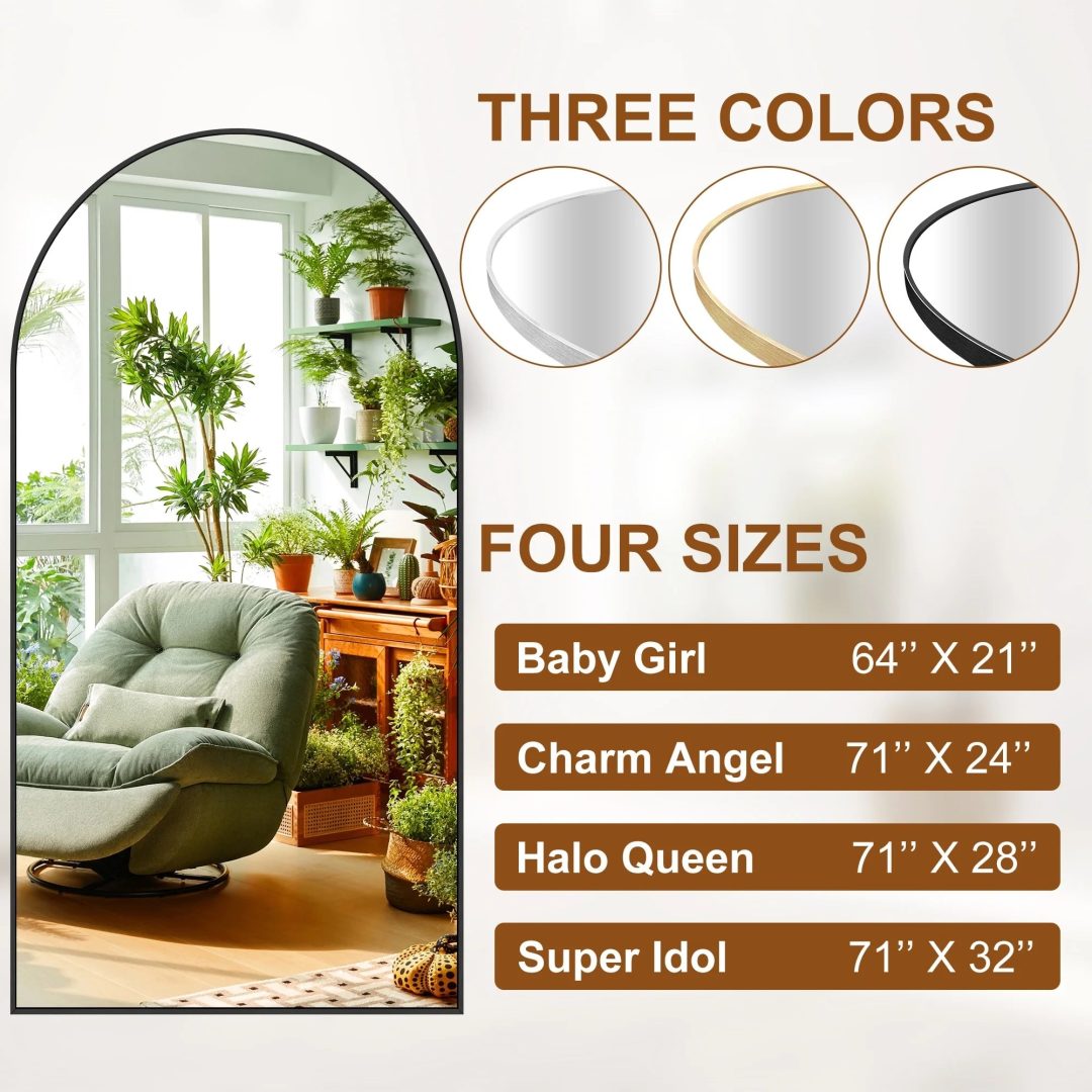 ZenVora Modern Arched Full Length Floor Mirror, Aluminum Alloy Frame Standing Full Body Mirror