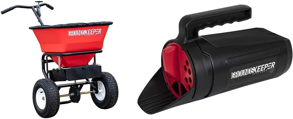 ZenVora 100 lb Walk Behind Push Spreader - Multi Purpose Fertilizer Seed Salt & De-Icer Spreader