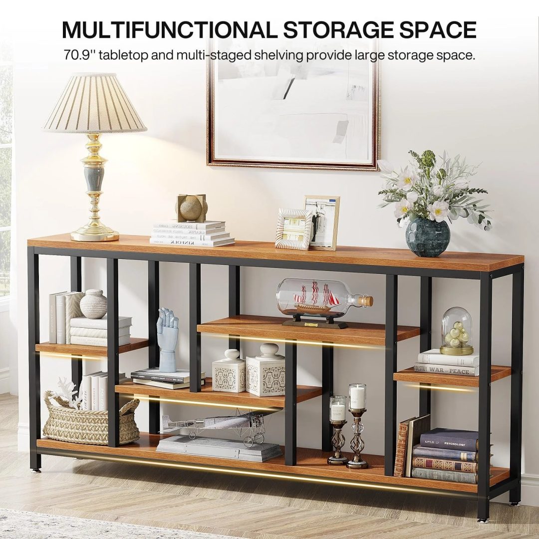 ZenVora 70.9 Inch Console Sofa Table with Storage, 3-Tier Entryway Table for Hallway