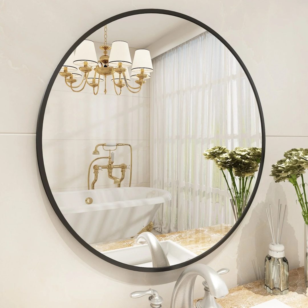 ZenVora Round Metal Black Frame Bathroom Vanity Mirror, Wall Mounted Decorative Mirror