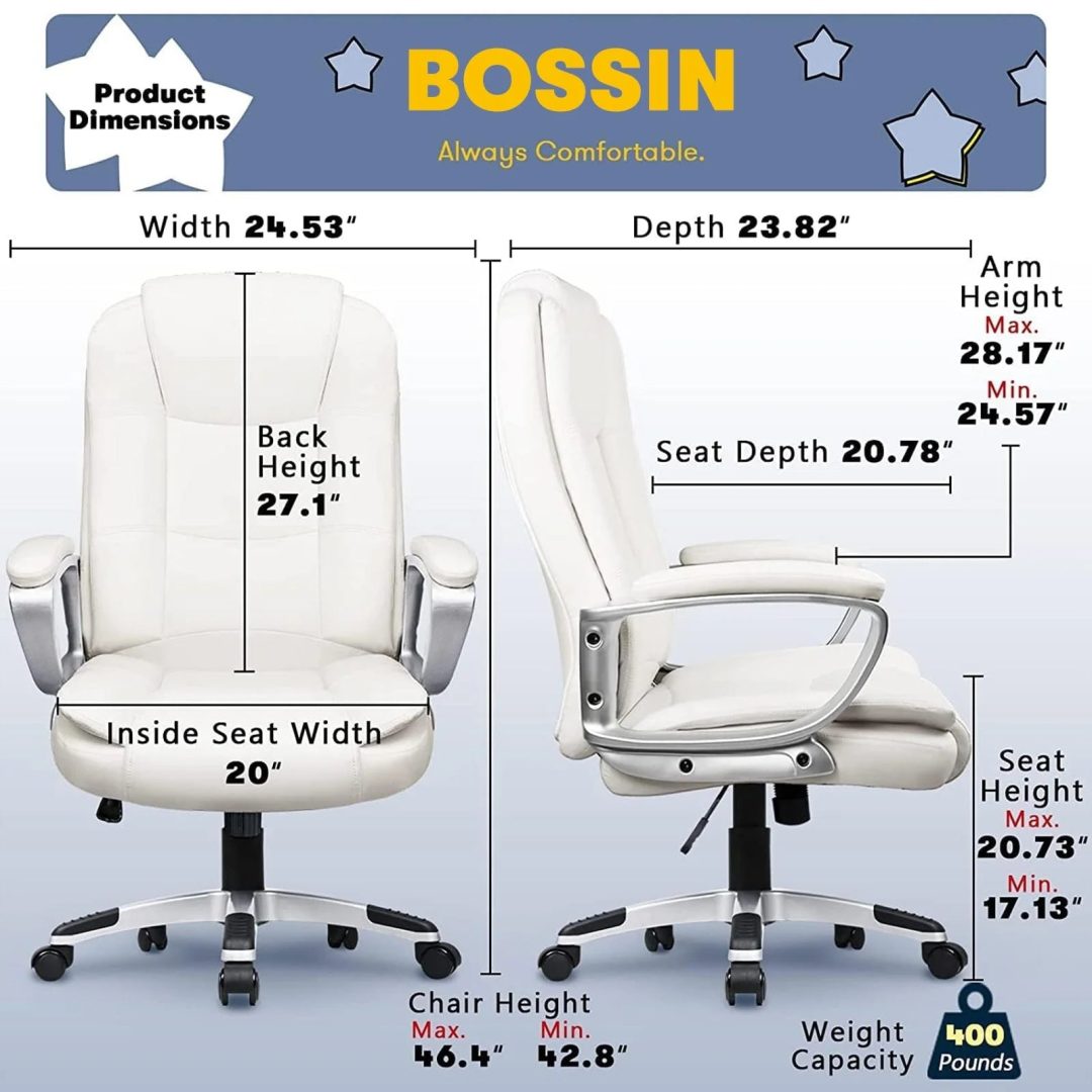 ZenVora Big and Tall Executive Office Chair, High Back Ergonomic Leather Chair, 400 lb Capacity