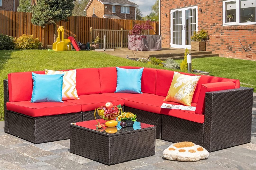 ZenVora 5-Piece All-Weather Patio Furniture Set with Ottoman, Outdoor Wicker Conversation Sofa Set with Cushions for Garden, Deck & Backyard