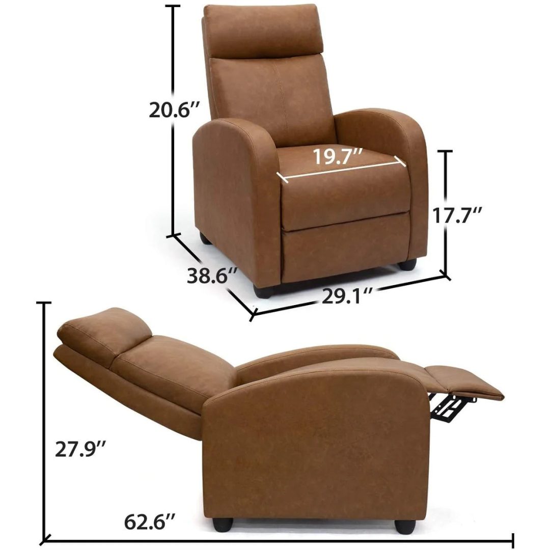 ZenVora PU Leather Recliner Chair, Single Living Room Sofa Lounge Chair with Reclining Function