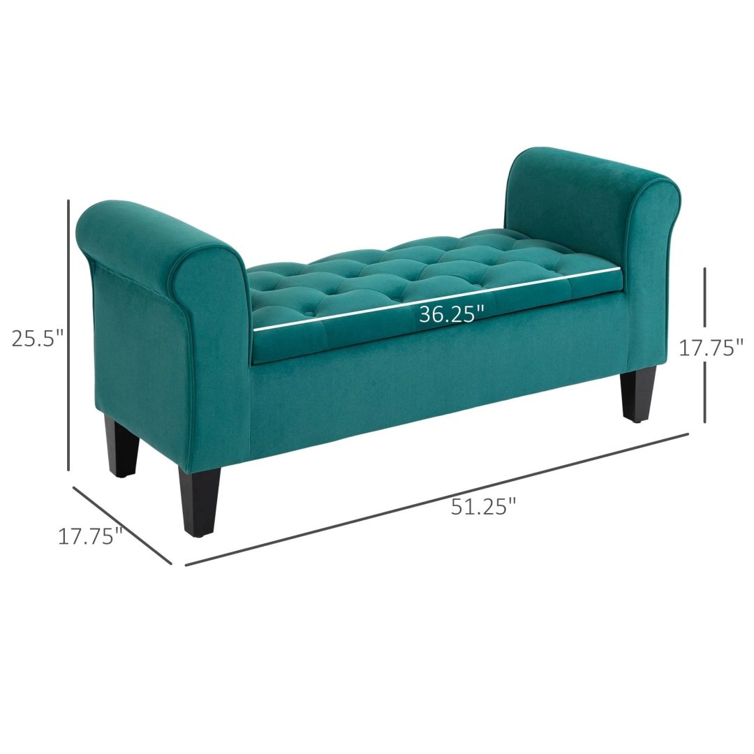 ZenVora Button-Tufted Storage Ottoman Bench, Upholstered Bed Bench with Rolled Armrests for Bedroom, Living Room and Hallway