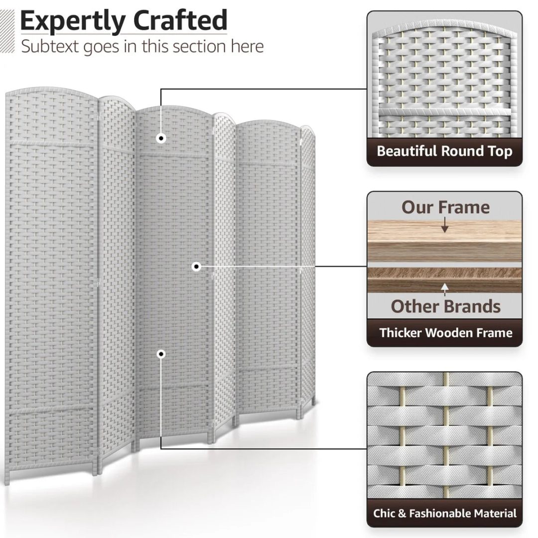 ZenVora 6 Panel Room Divider, 6ft Tall Extra Wide Folding Privacy Screen with Hand-Woven Mesh Panels