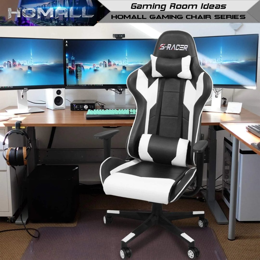 Ergonomic Leather Gaming Chair, High Back Computer Desk and Office Chair for Gaming, Home Office and Work