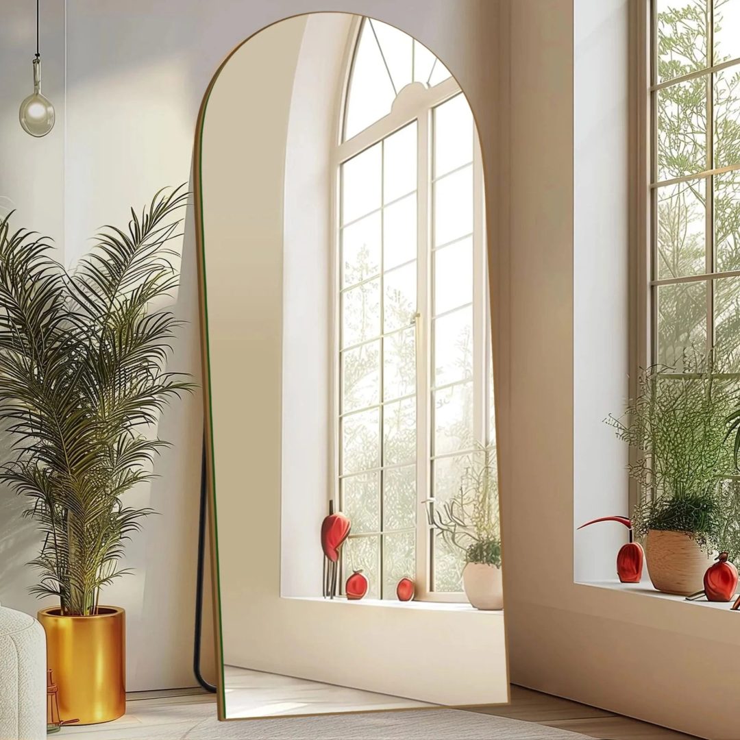 ZenVora Arched Full Length Wood Floor Mirror, Full Body Standing and Wall Mounted Mirror for Bedroom, Living Room and Home Decor