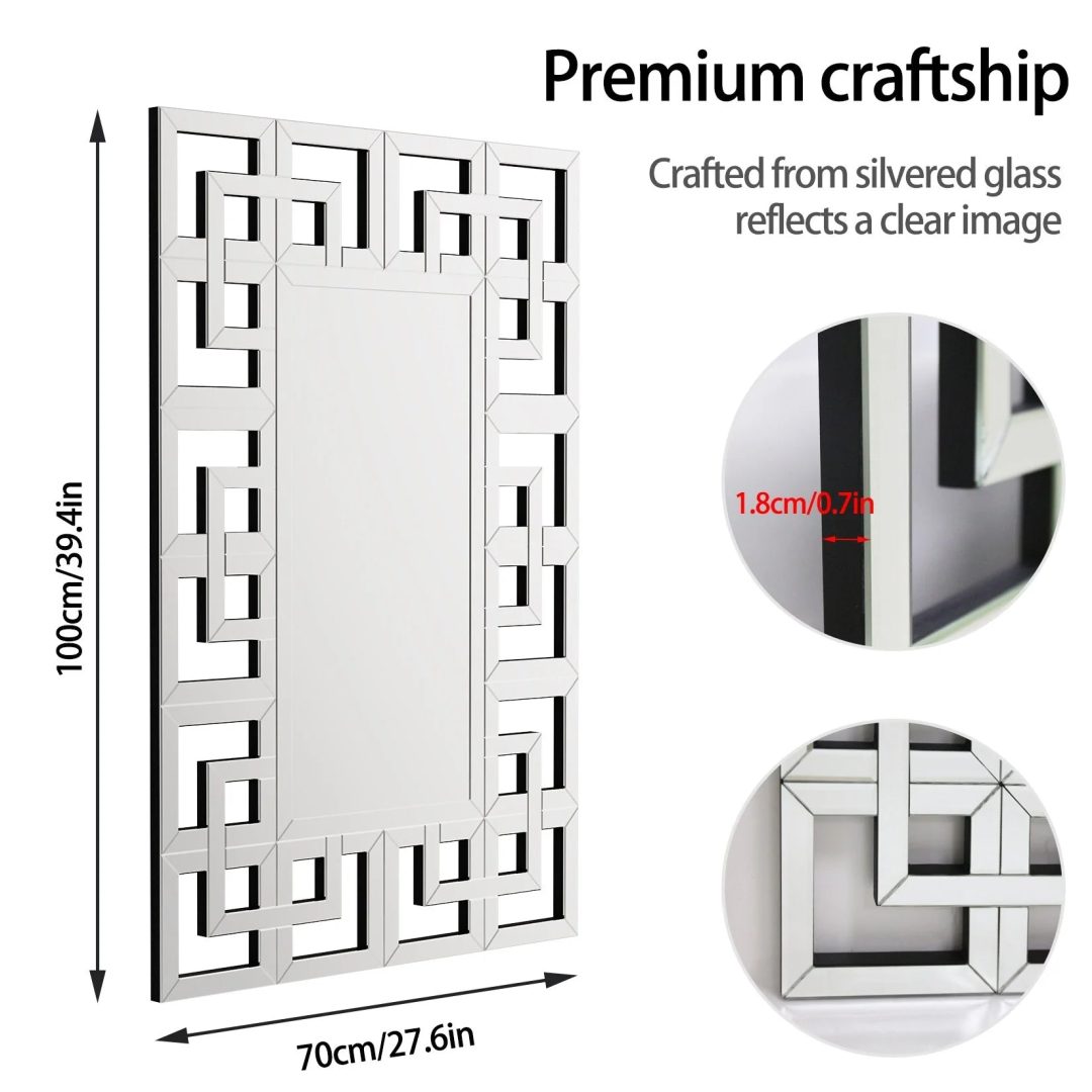 ZenVora Large Silver Geometric Wall Mirror, Modern Decorative Accent Mirror for Living Room, Bedroom and Entryway