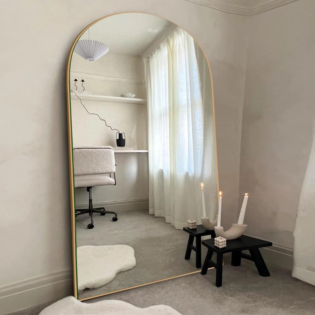 ZenVora Arched Full Length Wood Floor Mirror, Full Body Standing and Wall Mounted Mirror for Bedroom, Living Room and Home Decor