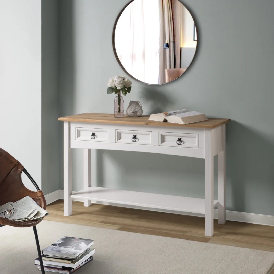 Wood Console Table with 3 Drawers, Entryway Hallway Storage and Display Table for Home