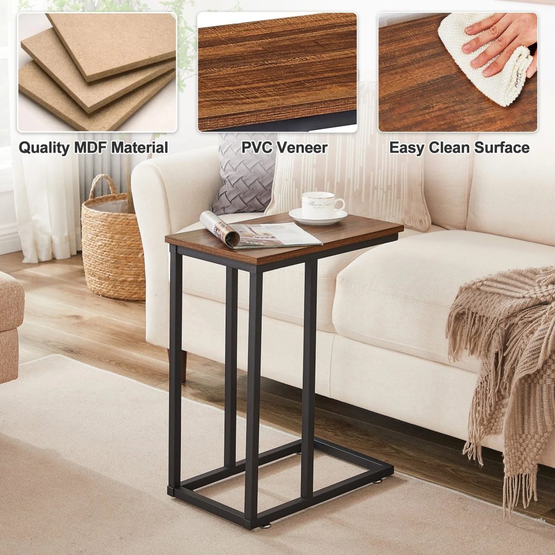ZenVora Set of 2 C-Shaped Sofa Side Tables, Small End Tables for Living Room, Bedside and TV Tray