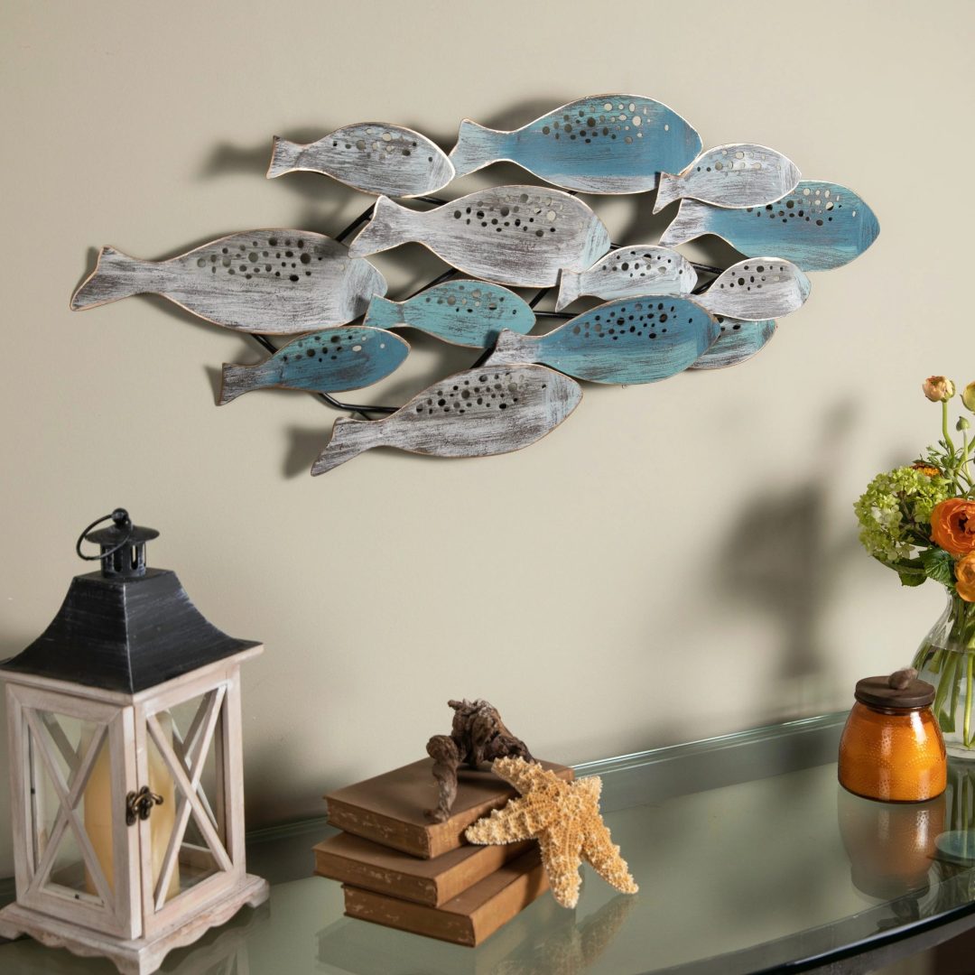 ZenVora Modern Coastal Metal Wall Art, Decorative Fish Wall Sculpture for Living Room, Bedroom and Home Decoration