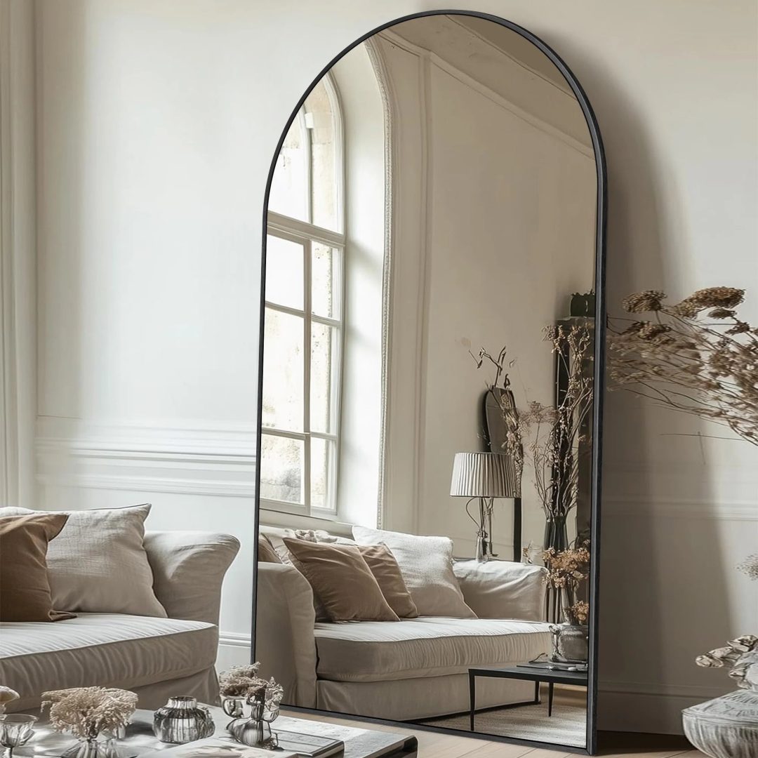 ZenVora Modern Arched Full Length Floor Mirror, Aluminum Alloy Frame Standing Full Body Mirror