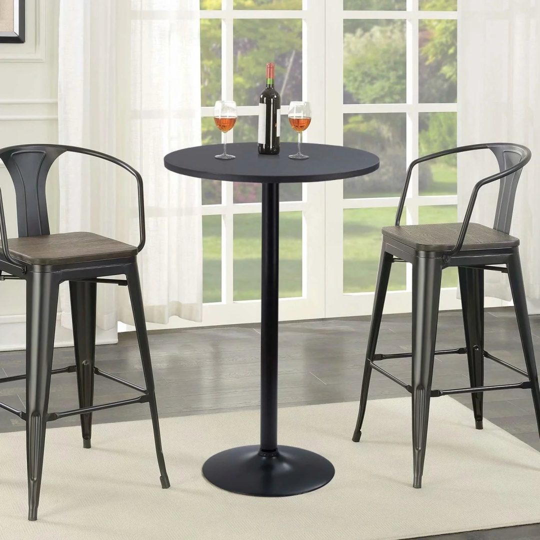 ZenVora Round Bistro Pub Table, Bar Height Cocktail Table with Metal Base and MDF Top, 23.8 Inch